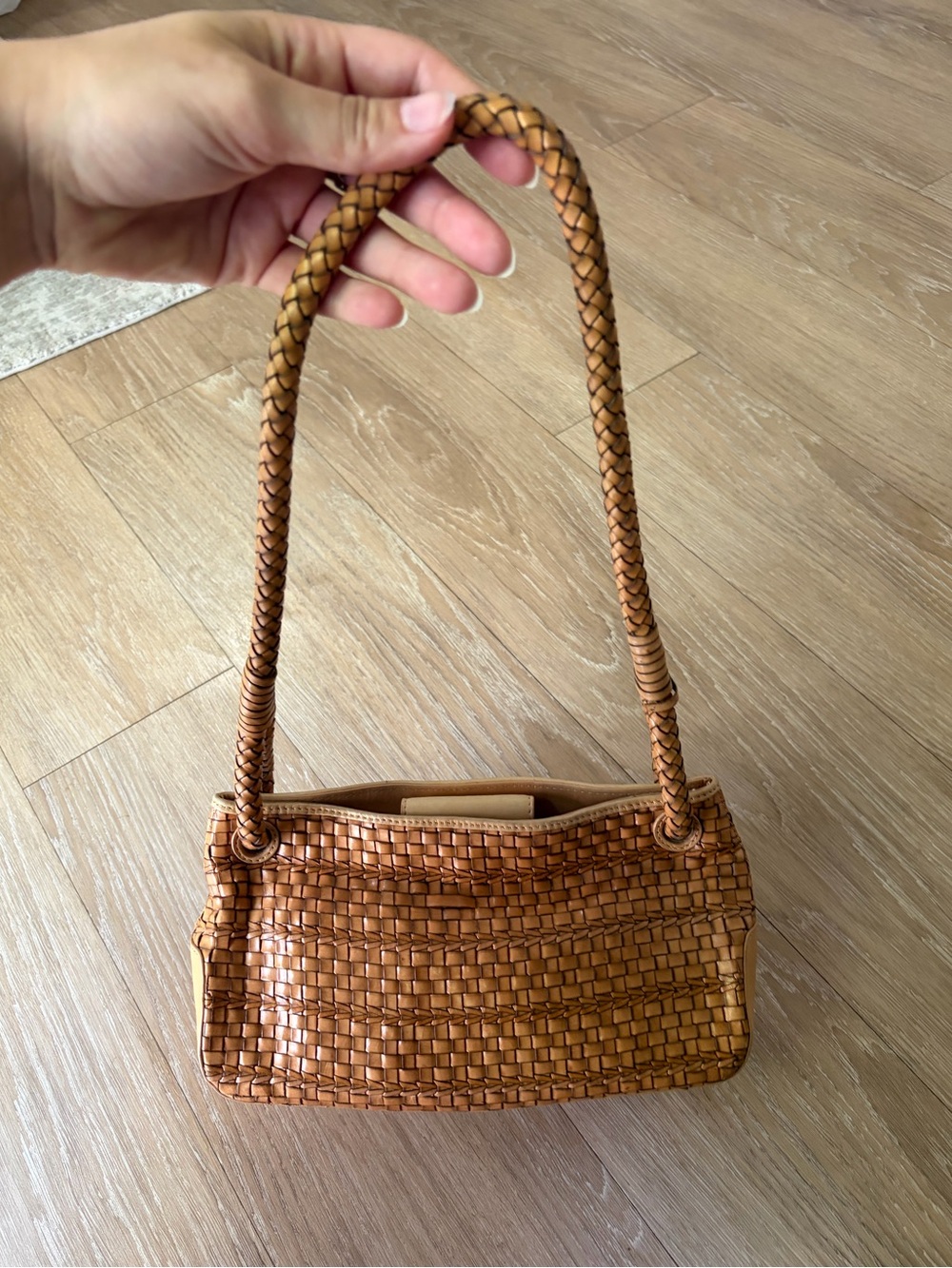 Vintage Fossil Woven Tan Leather Shoulder Bag - Picture 5 of 15
